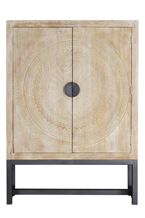 GINER Y COLOMER Armario de madera de mango con tallas circulares y base de metal